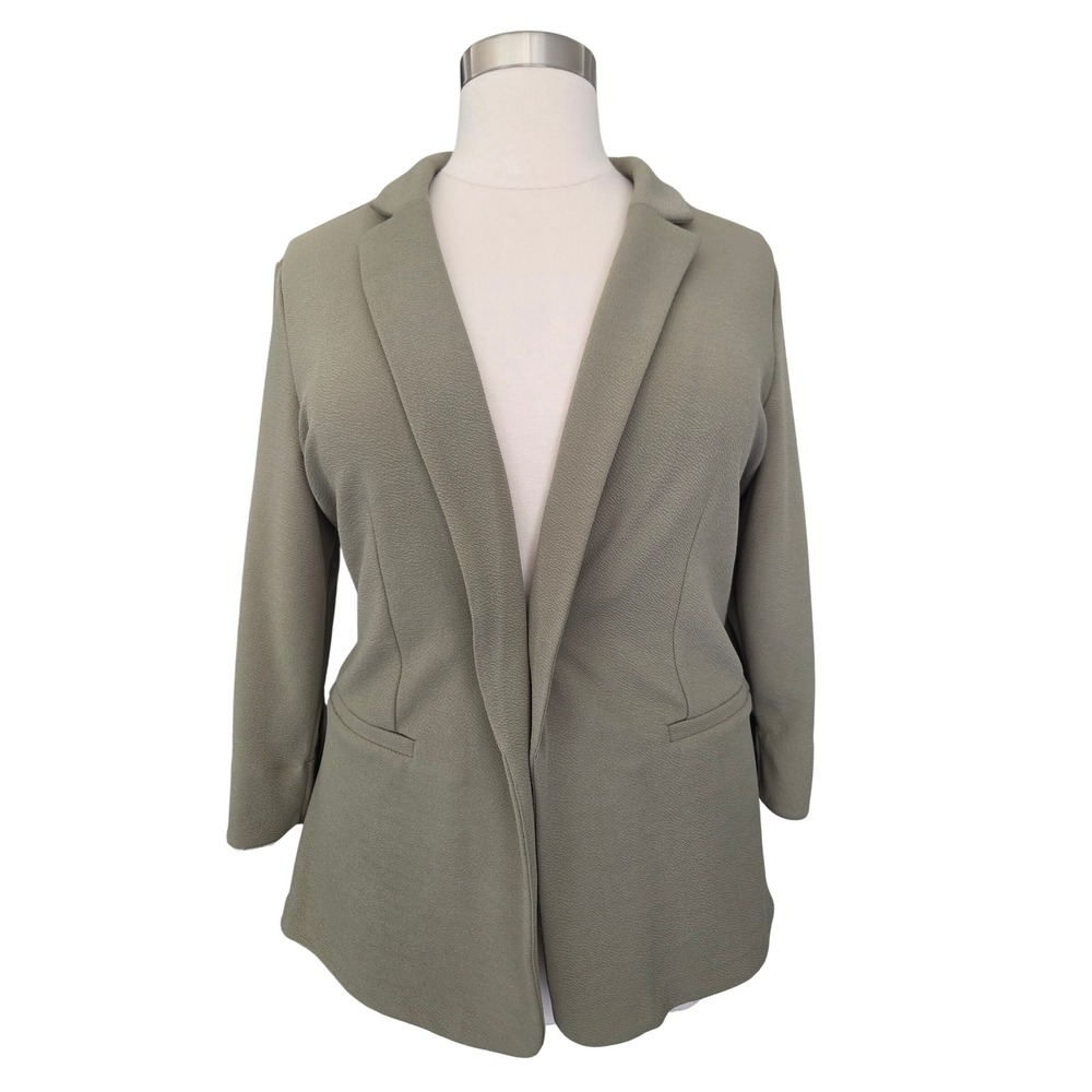 Maurices Womens 2X Sage Green Textured Open Front Blazer Notched Lapel Jacket